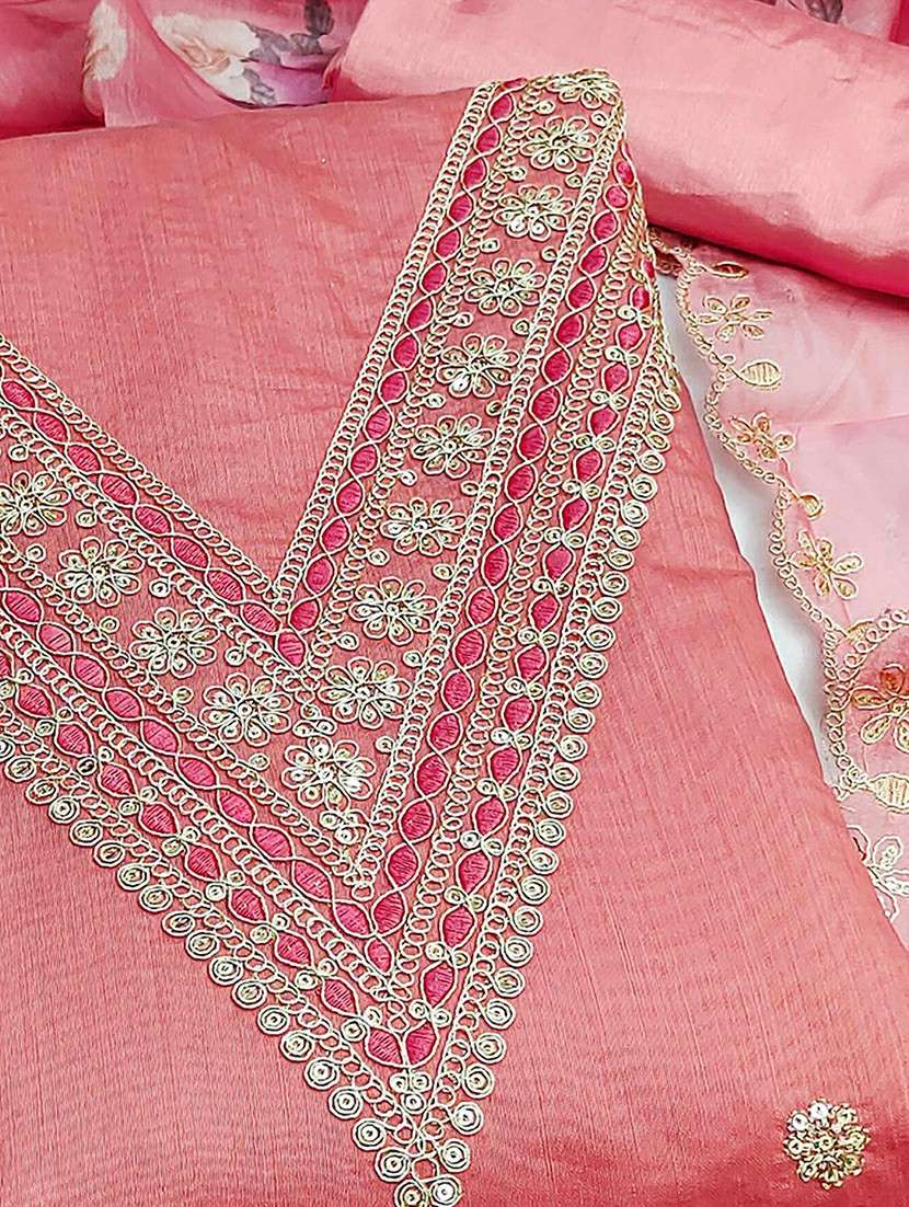 women solid with work embroidered unstitched suit set - 22252101 -  Standard Image - 3
