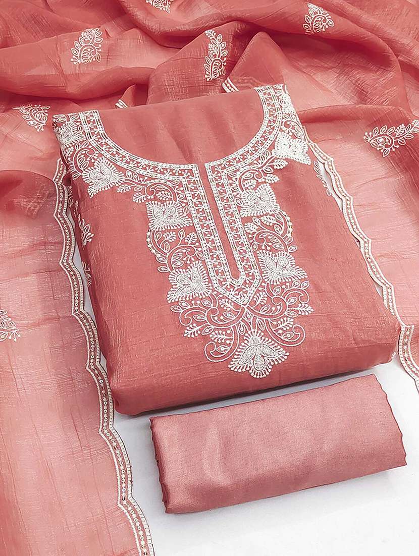women solid with work embroidered unstitched suit set