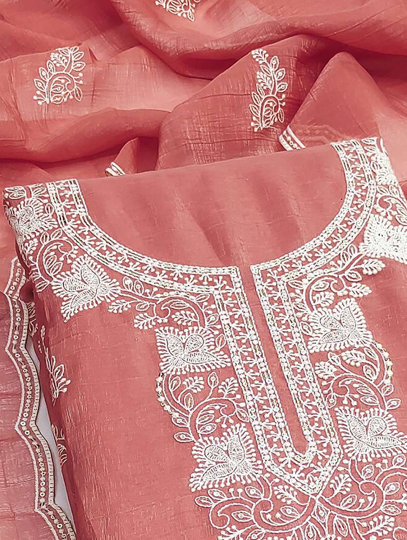 women solid with work embroidered unstitched suit set - 22252103 -  Standard Image - 3