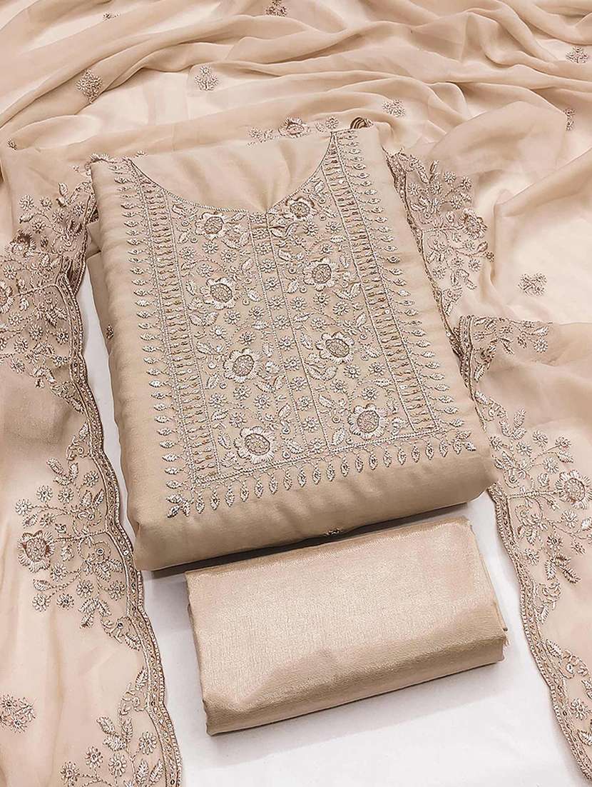 women solid with work embroidered unstitched suit set