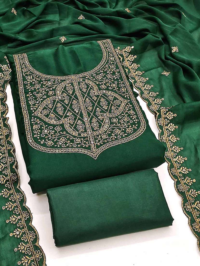 women solid with work unstitched suit set