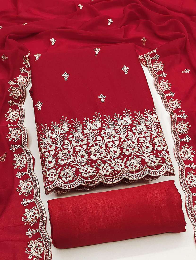 women solid with work unstitched suit set