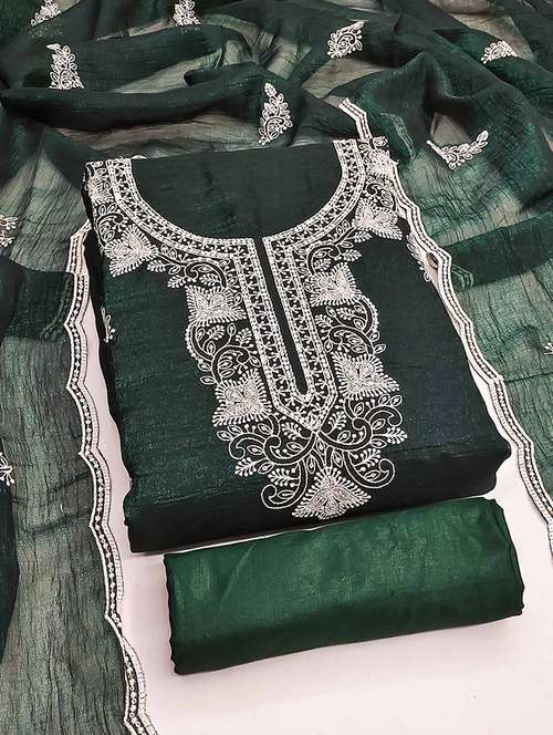 women solid with work embroidered unstitched suit set - 22252119 -  Standard Image - 0