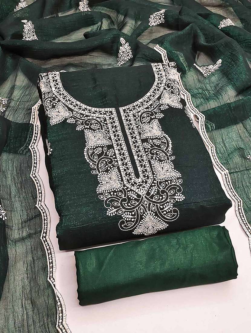 women solid with work embroidered unstitched suit set