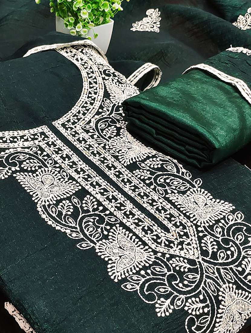 women solid with work embroidered unstitched suit set - 22252119 -  Standard Image - 3