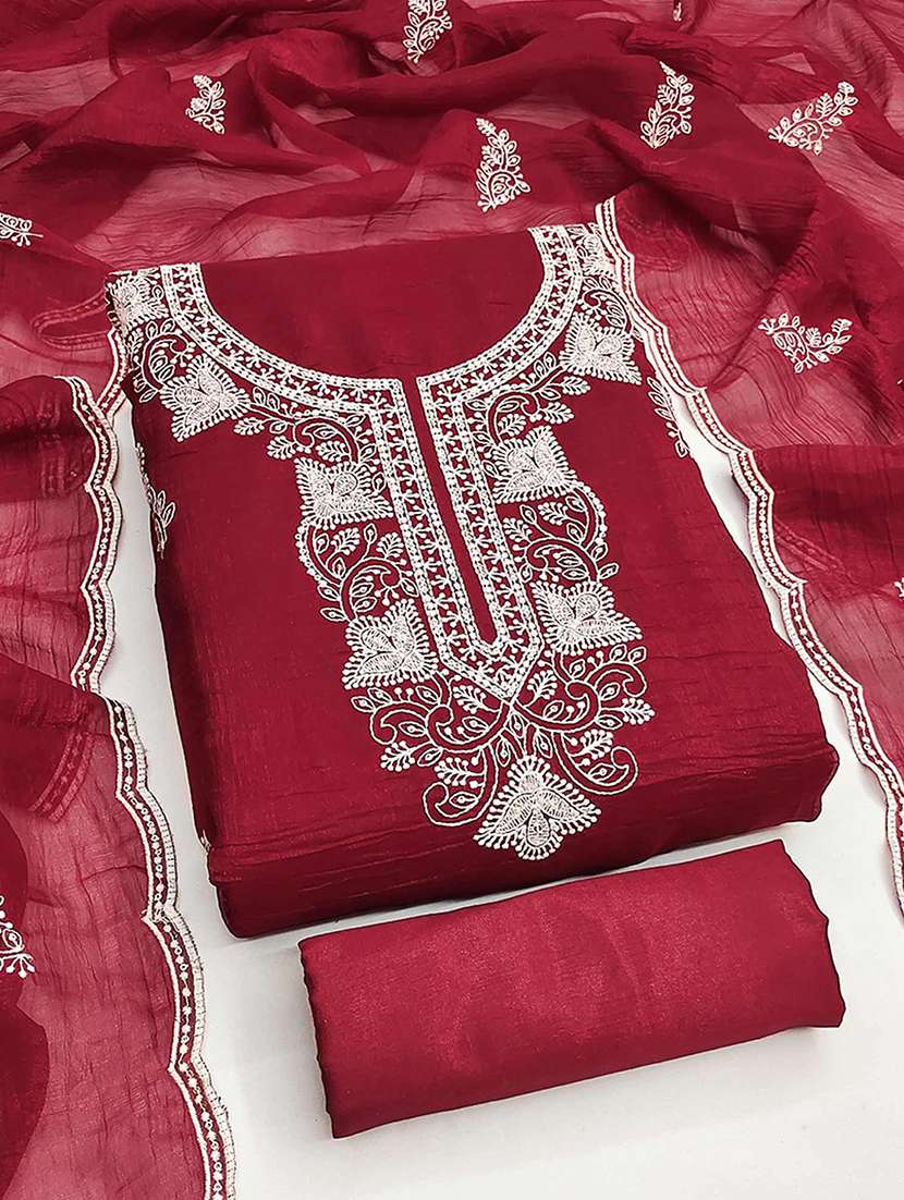 women solid with work embroidered unstitched suit set