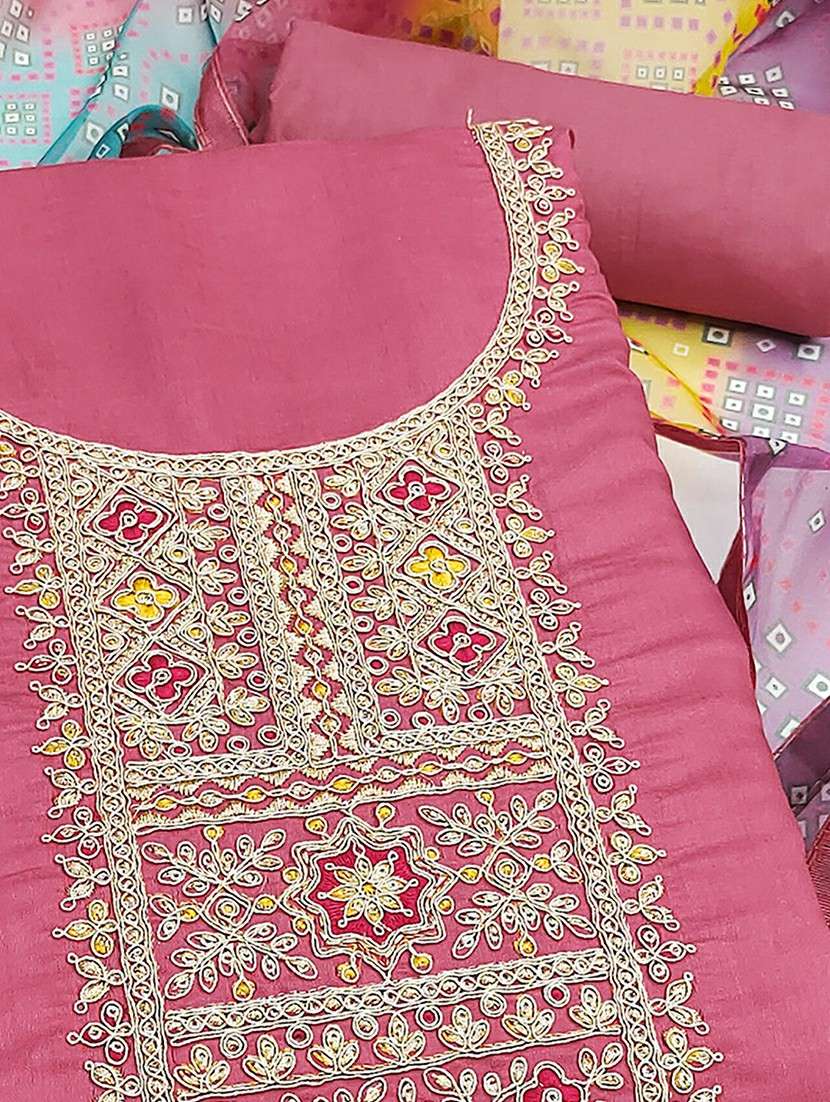 women solid with work embroidered unstitched suit set - 22252148 -  Standard Image - 3
