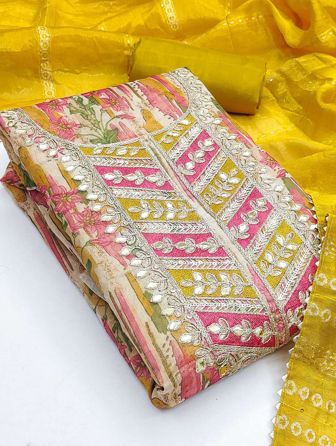 women printed embroidered unstitched suit set - 22253105 -  Standard Image - 3