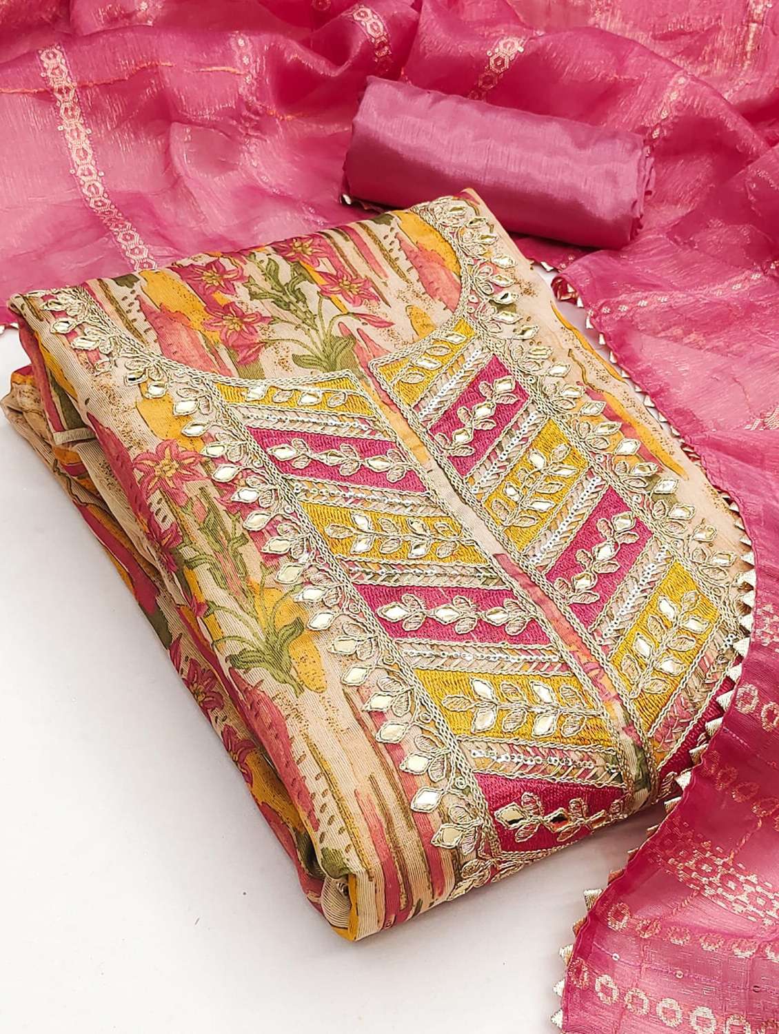 women printed embroidered unstitched suit set - 22253106 -  Standard Image - 3