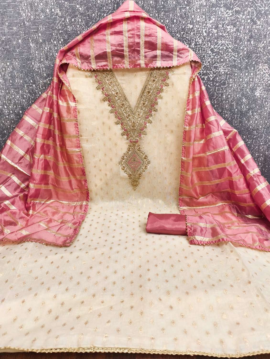 women self design embroidered unstitched suit set