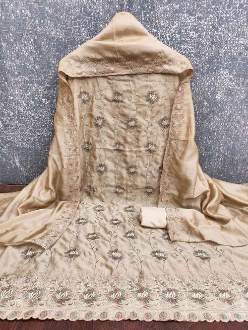 women solid with work embroidered unstitched suit set - 22253113 -  Standard Image - 0