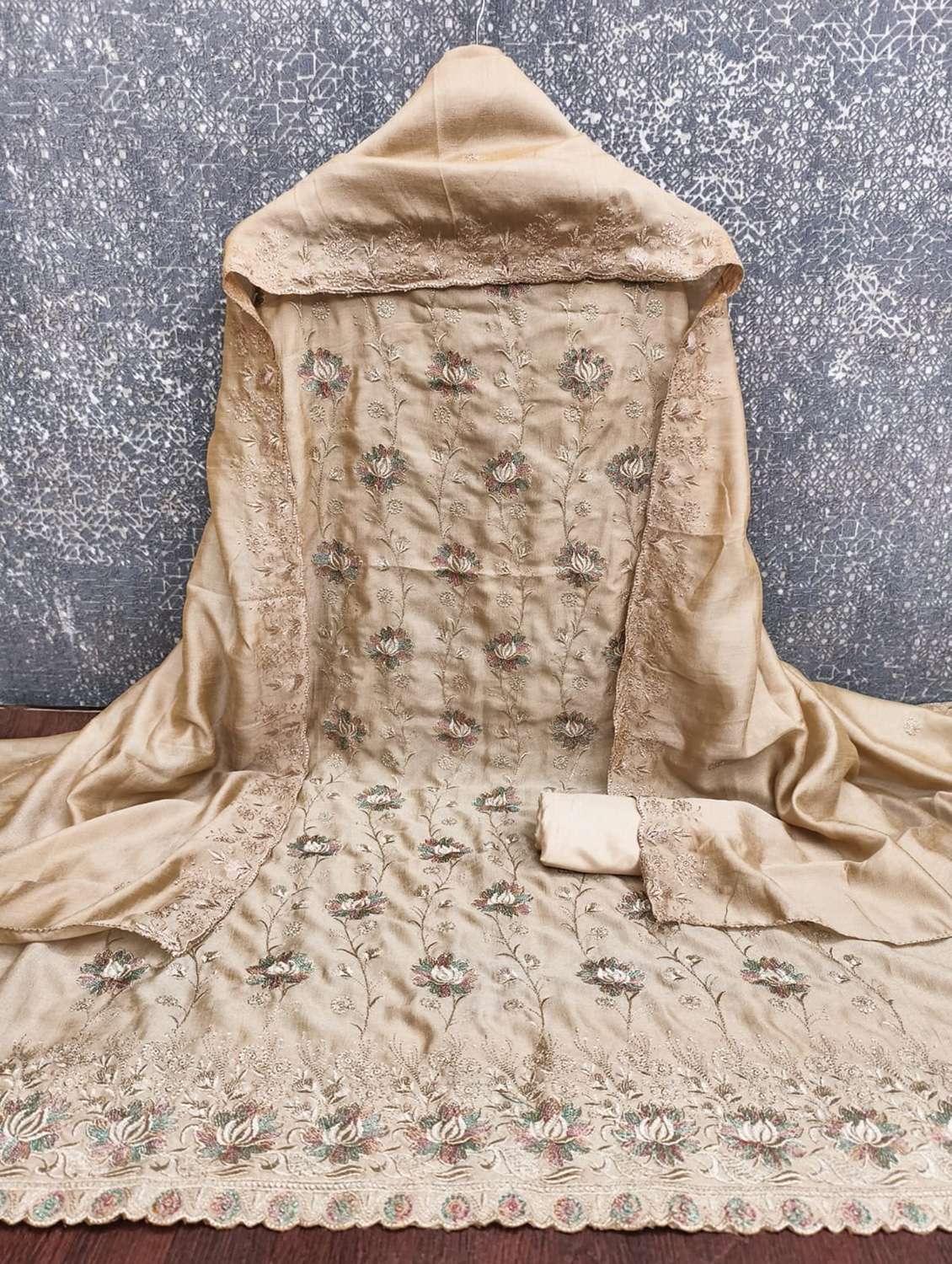 women solid with work embroidered unstitched suit set