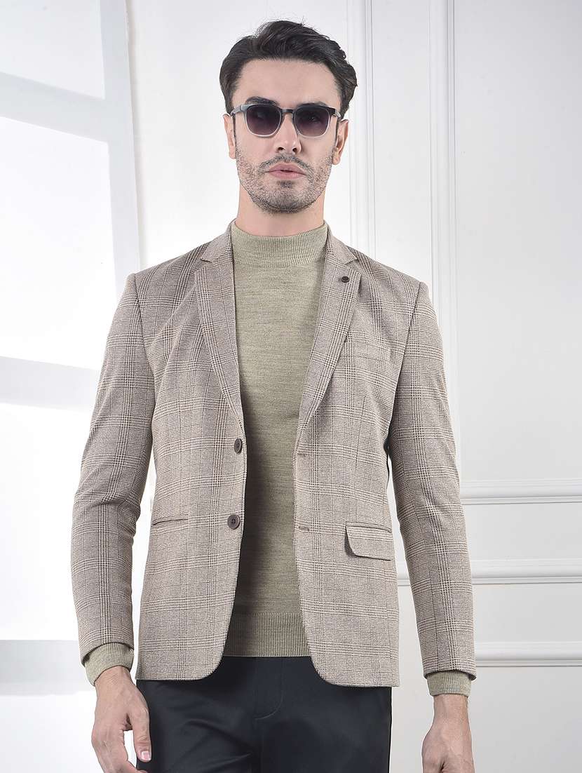 men checkered lapel collar single breasted casual blazer
