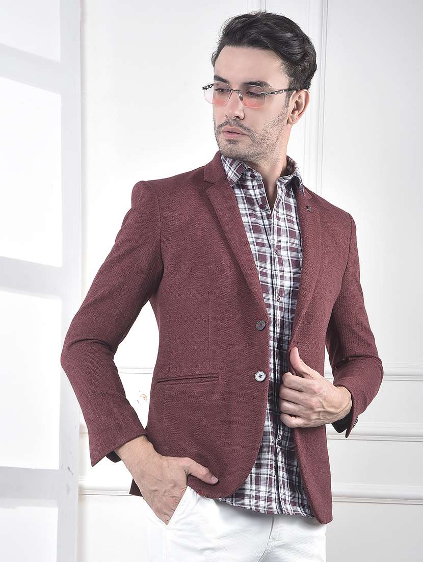 men textured lapel collar single breasted casual blazer