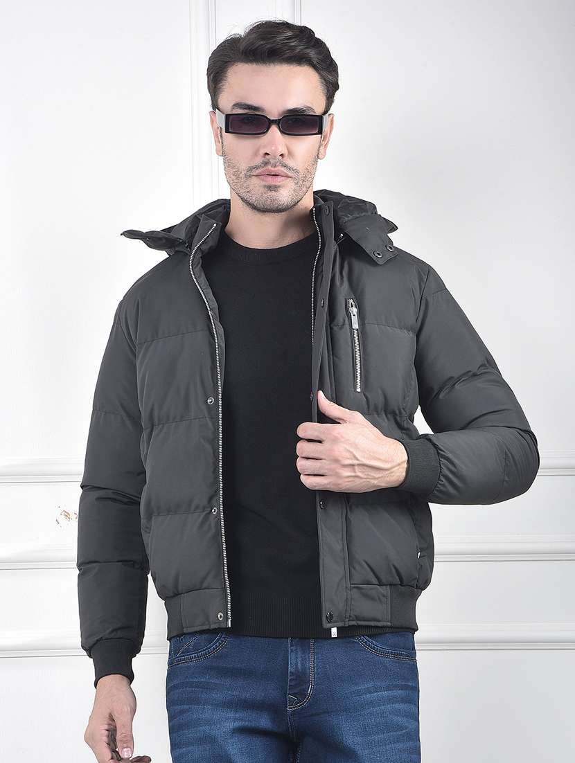 men solid long sleeve hooded puffer jacket