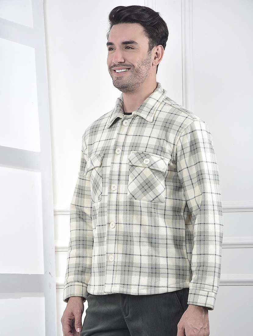 men checkered long sleeve regular fit shacket