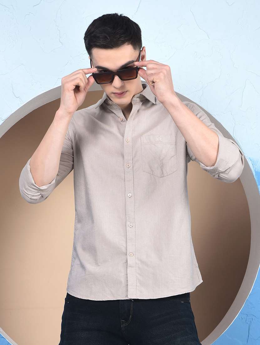 men solid long sleeve slim fit casual shirt