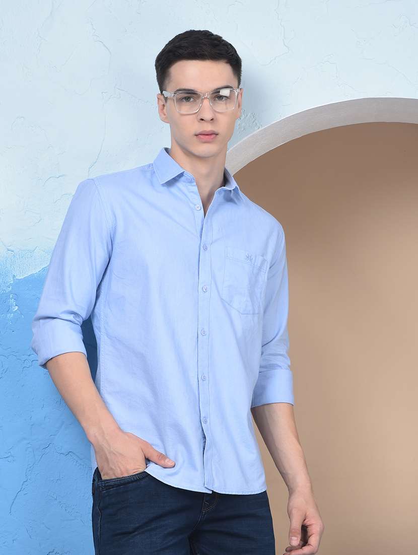 men solid long sleeve slim fit casual shirt