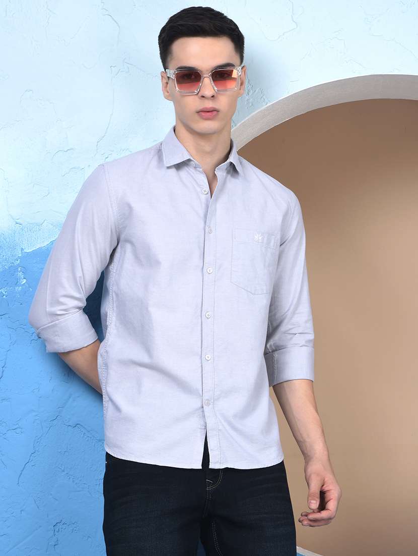 men solid long sleeve slim fit casual shirt