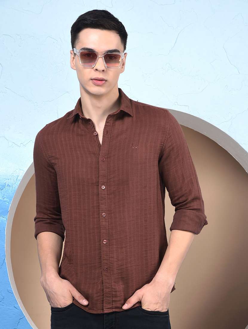 men striped long sleeve slim fit casual shirt
