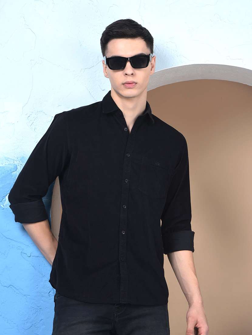 men solid long sleeve slim fit casual shirt