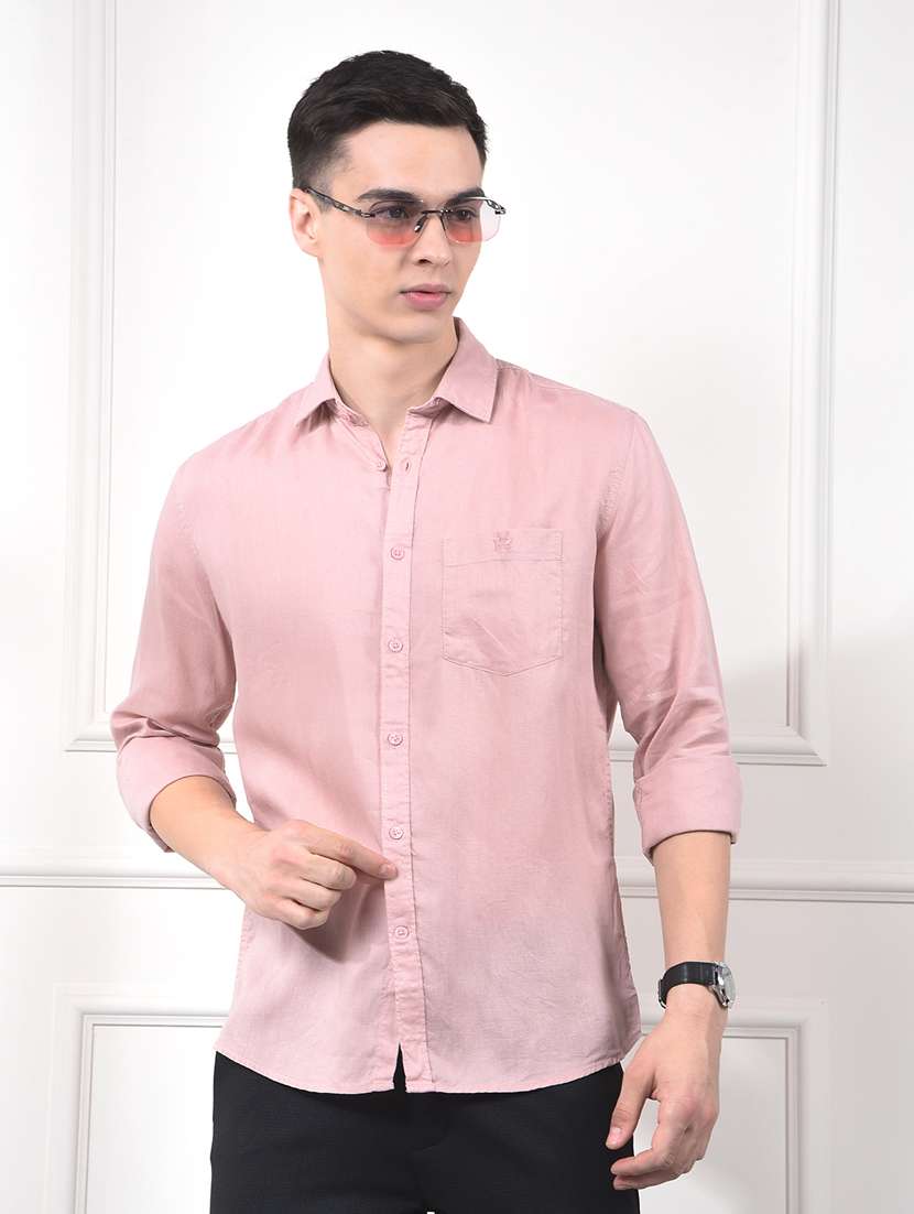 men solid long sleeve slim fit casual shirt