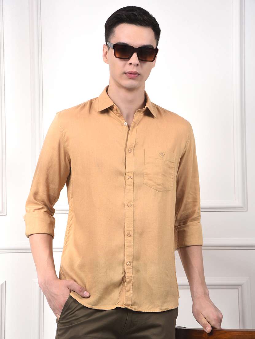 men solid long sleeve slim fit casual shirt