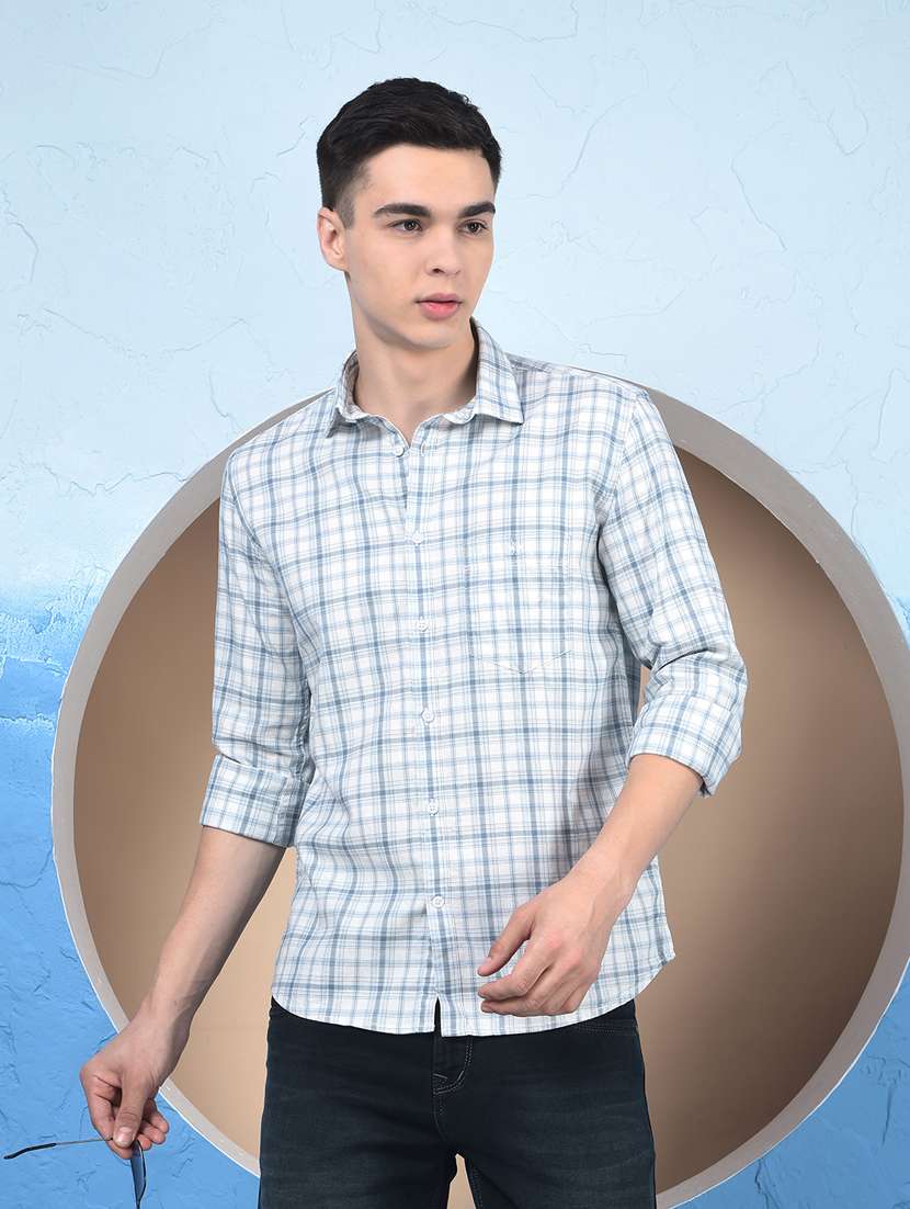 men checkered long sleeve slim fit casual shirt