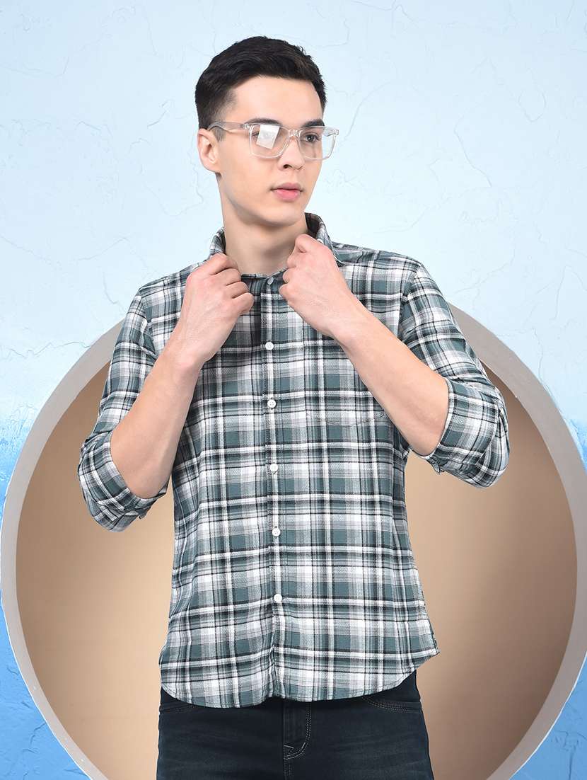 men checkered long sleeve slim fit casual shirt