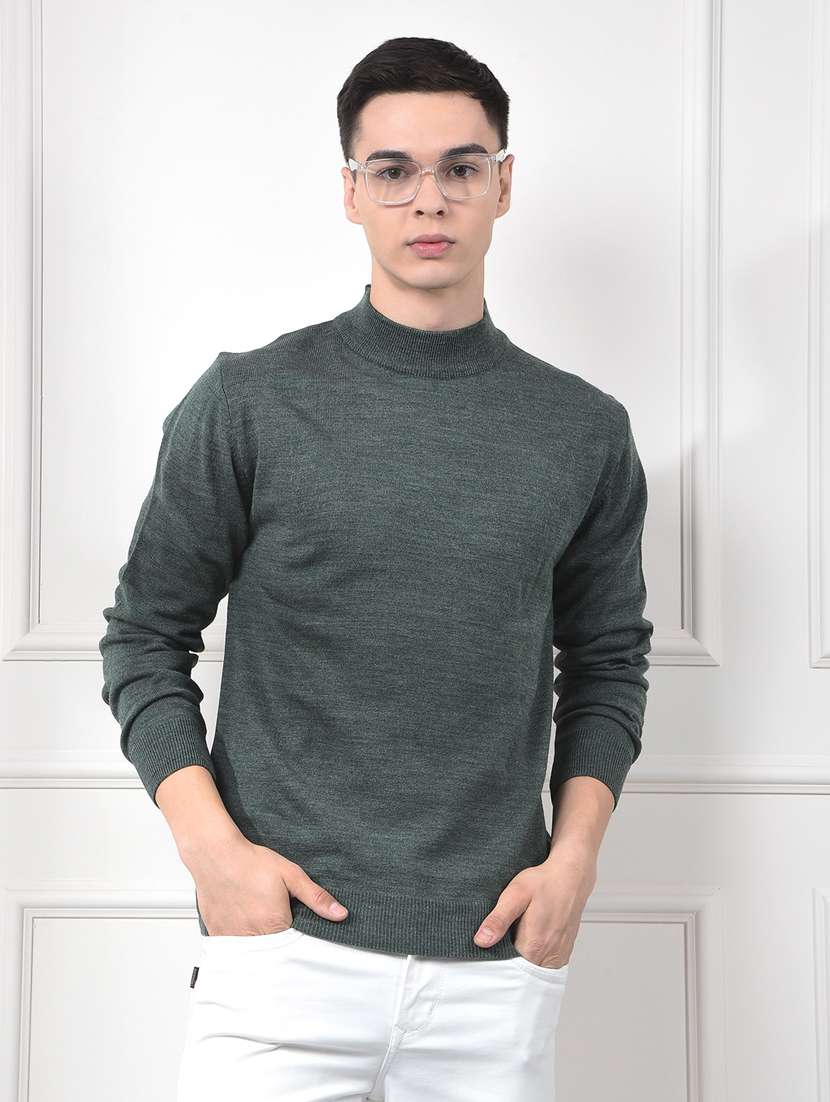 men solid mock neck long sleeve pullover