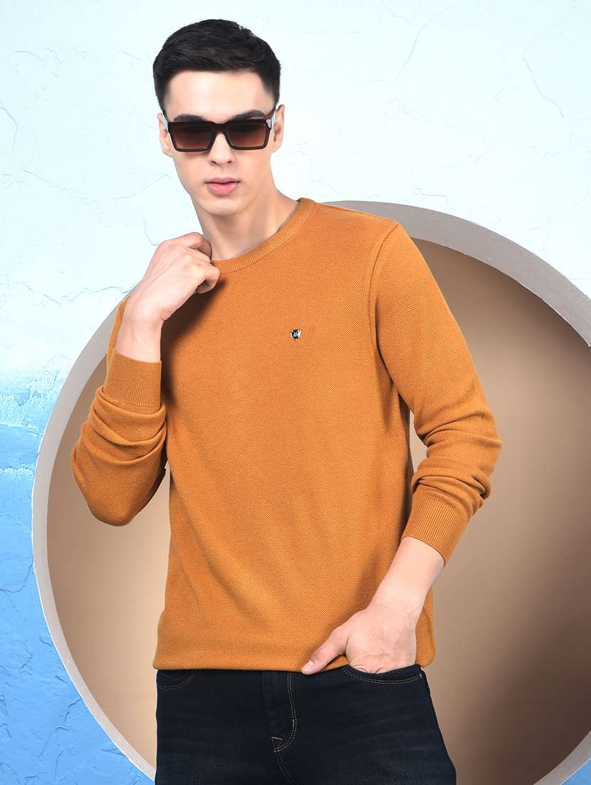 men solid long sleeve pullover