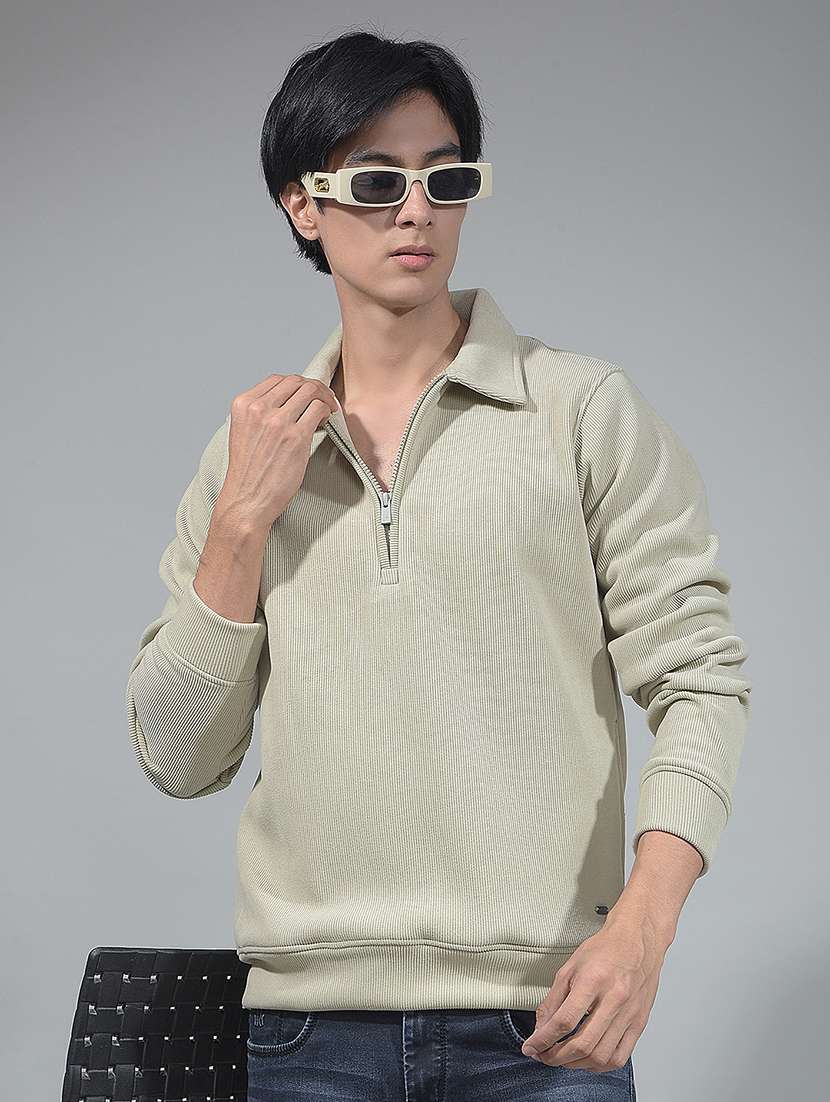 men solid long sleeve polo sweatshirt