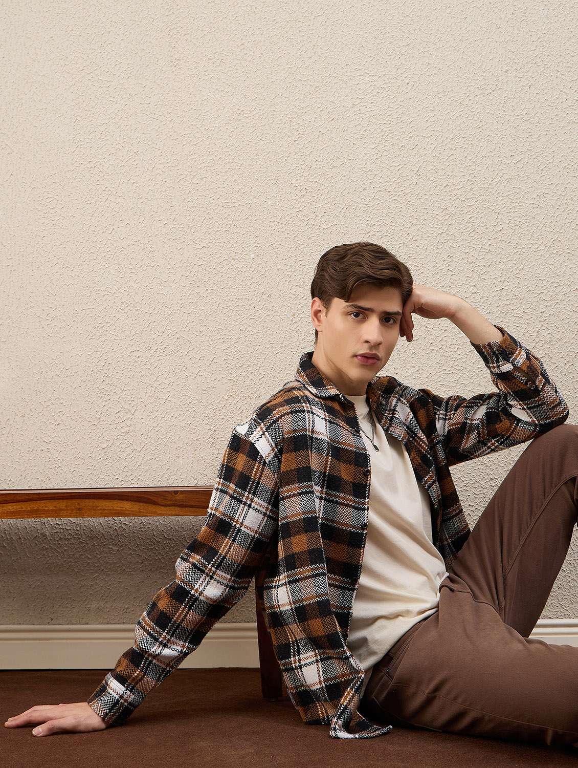 men checkered long sleeve oversized shacket - 22253289 -  Standard Image - 3