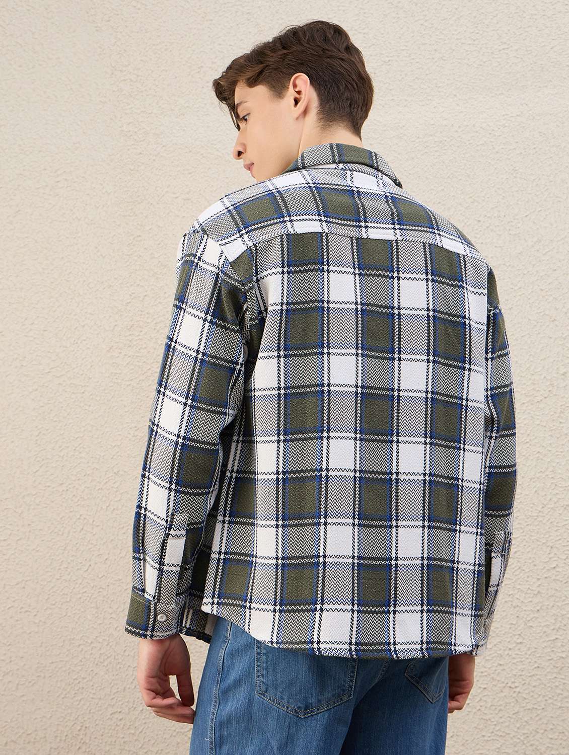 men checkered long sleeve oversized shacket - 22253290 -  Standard Image - 3