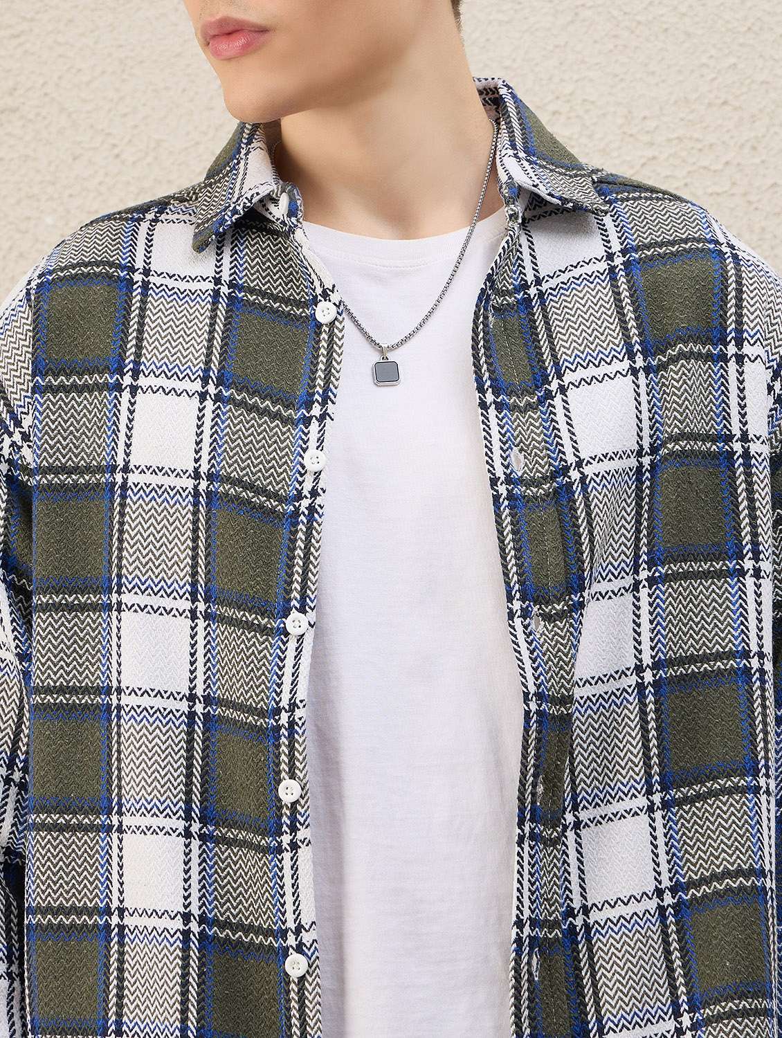 men checkered long sleeve oversized shacket - 22253290 -  Standard Image - 5