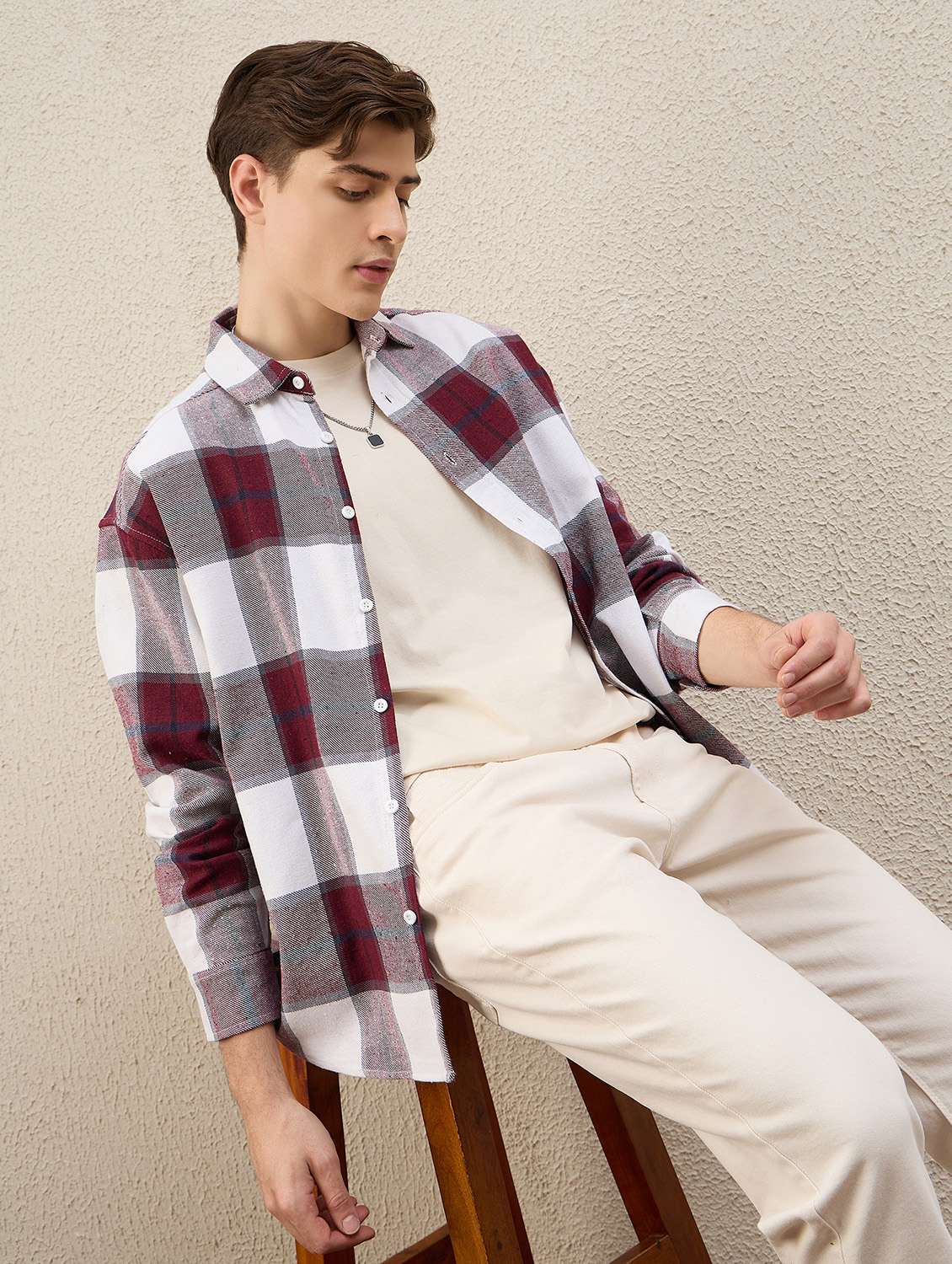 men checkered long sleeve oversized shacket