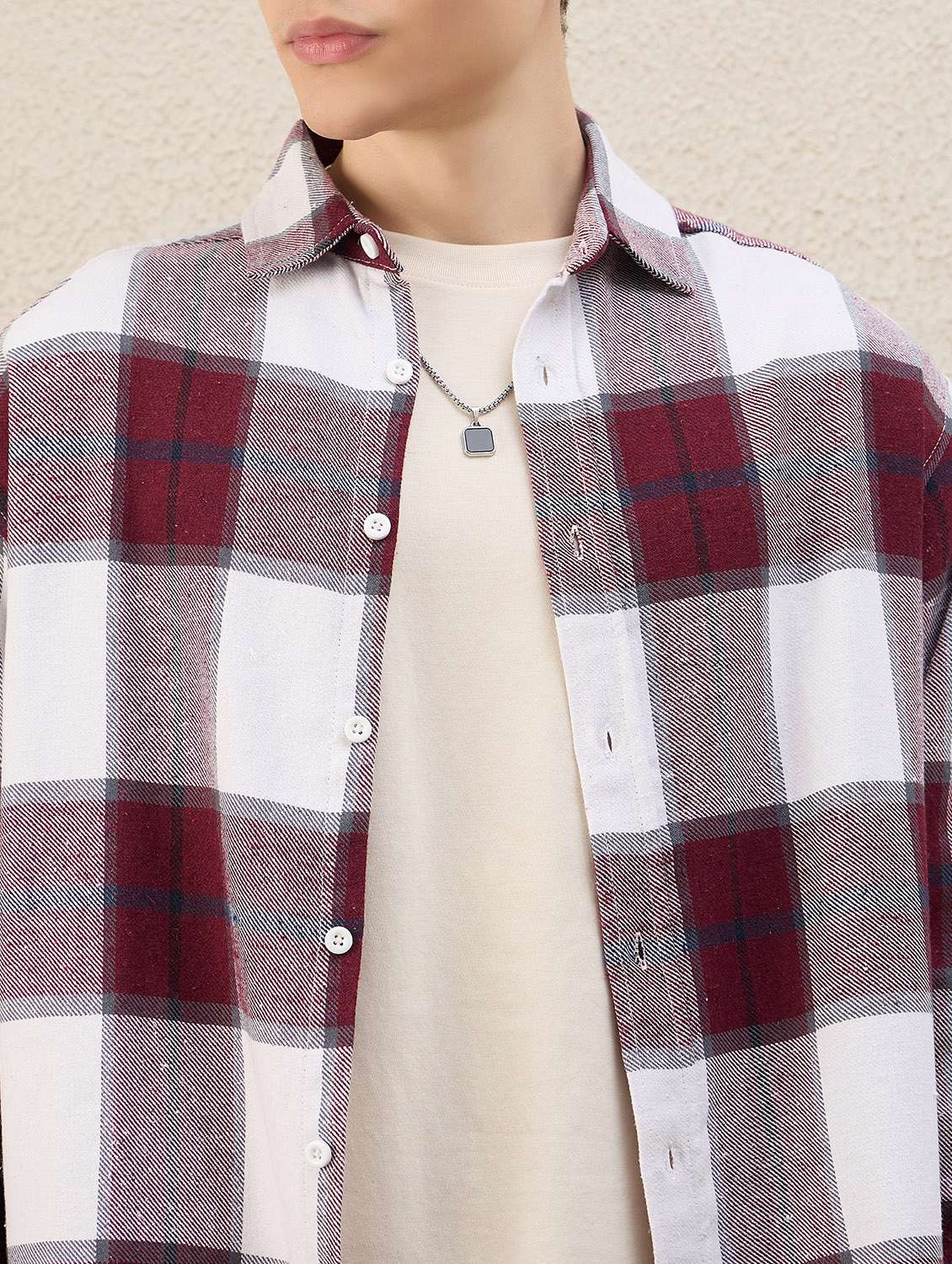 men checkered long sleeve oversized shacket - 22253291 -  Standard Image - 5