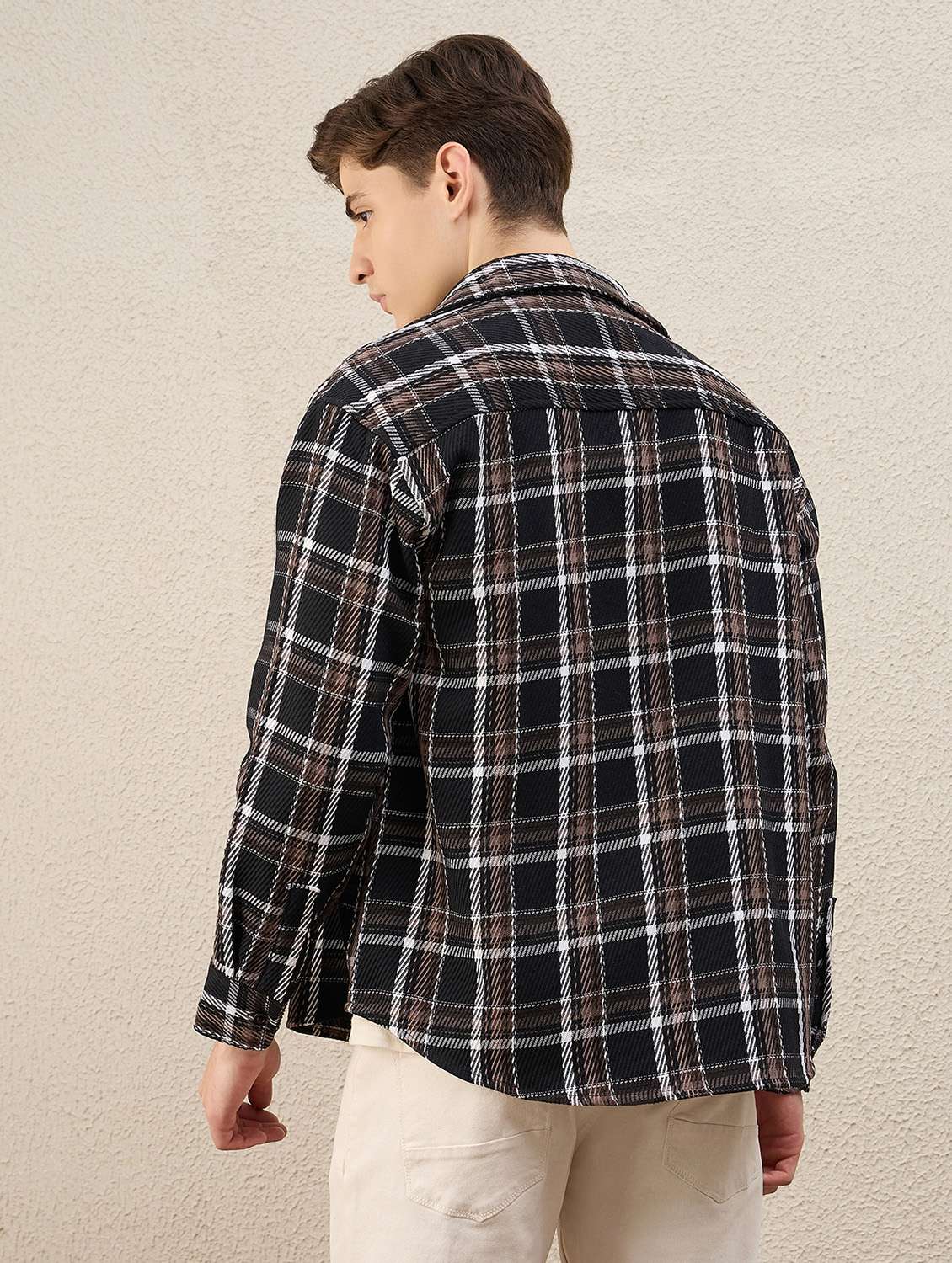 men checkered long sleeve oversized shacket - 22253293 -  Standard Image - 3