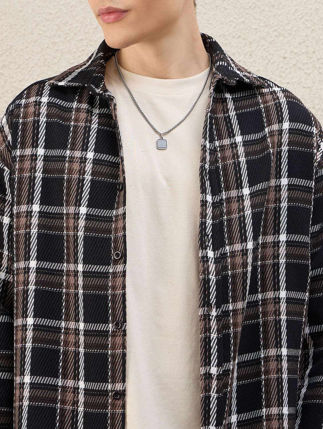 men checkered long sleeve oversized shacket - 22253293 -  Standard Image - 5