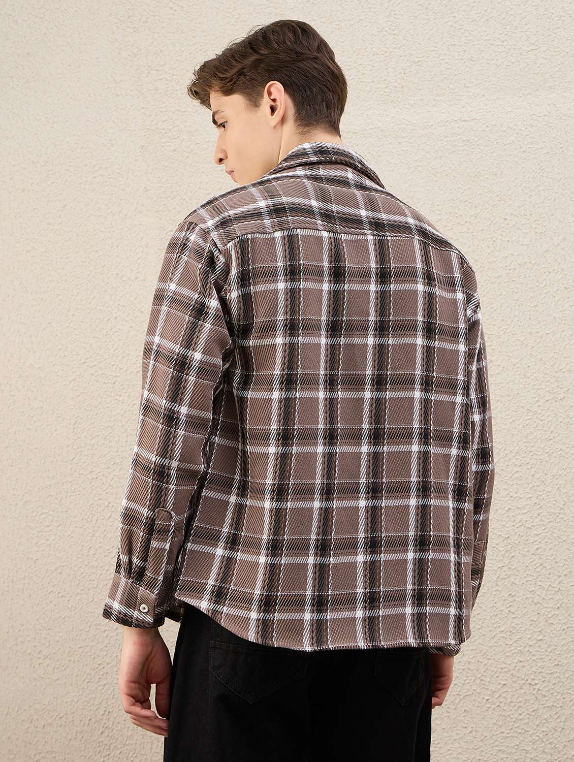men checkered long sleeve oversized shacket - 22253294 -  Standard Image - 3