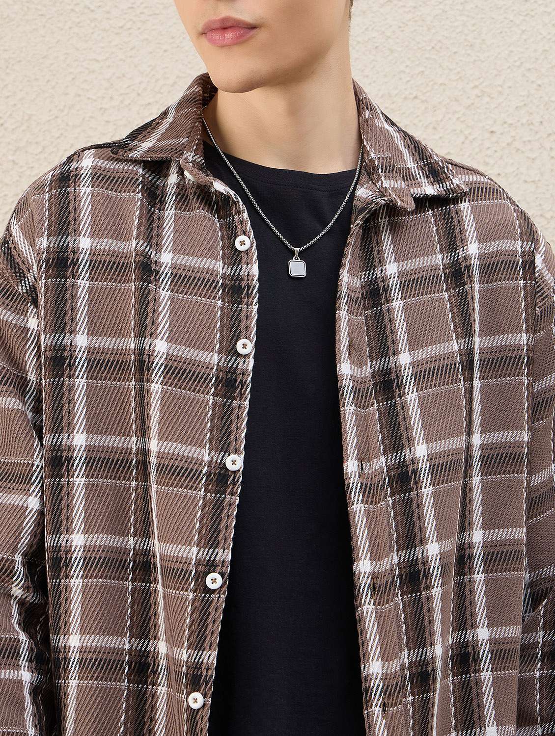 men checkered long sleeve oversized shacket - 22253294 -  Standard Image - 5