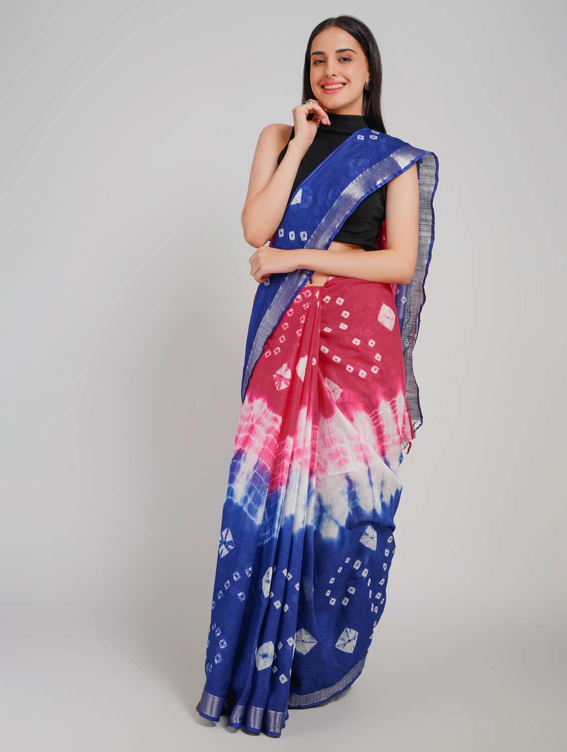 women tie & dye printed saree with blouse