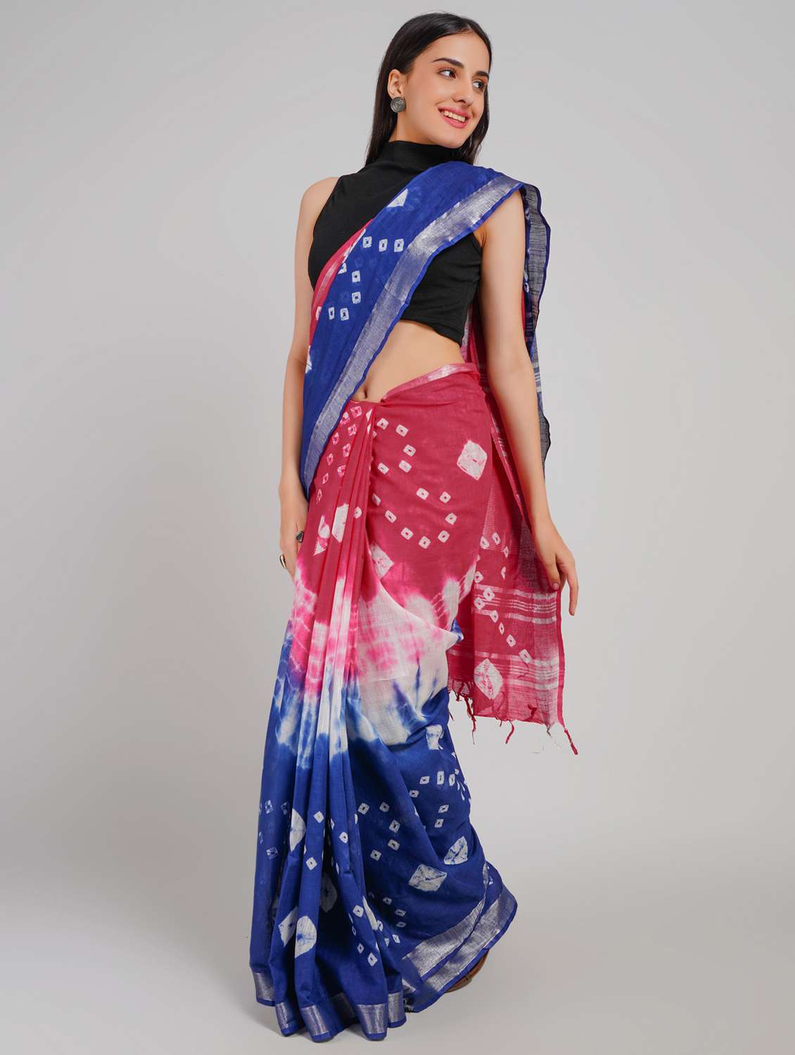 women tie & dye printed saree with blouse - 22253399 -  Standard Image - 3