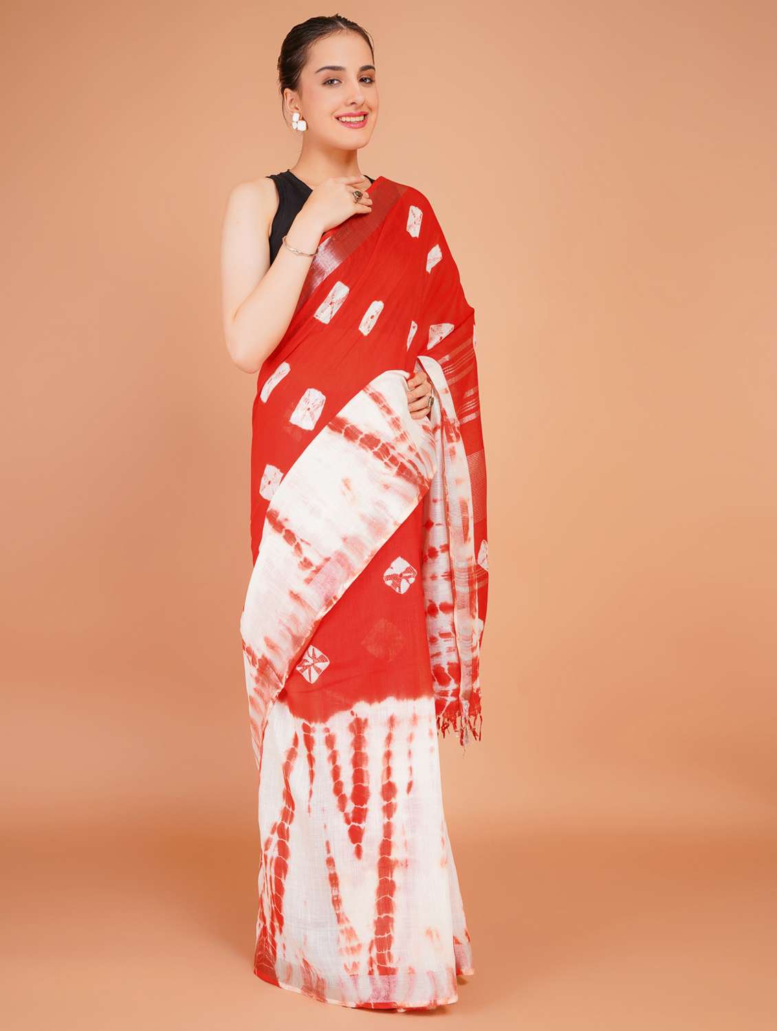 women tie & dye printed saree with blouse - 22253404 -  Standard Image - 3