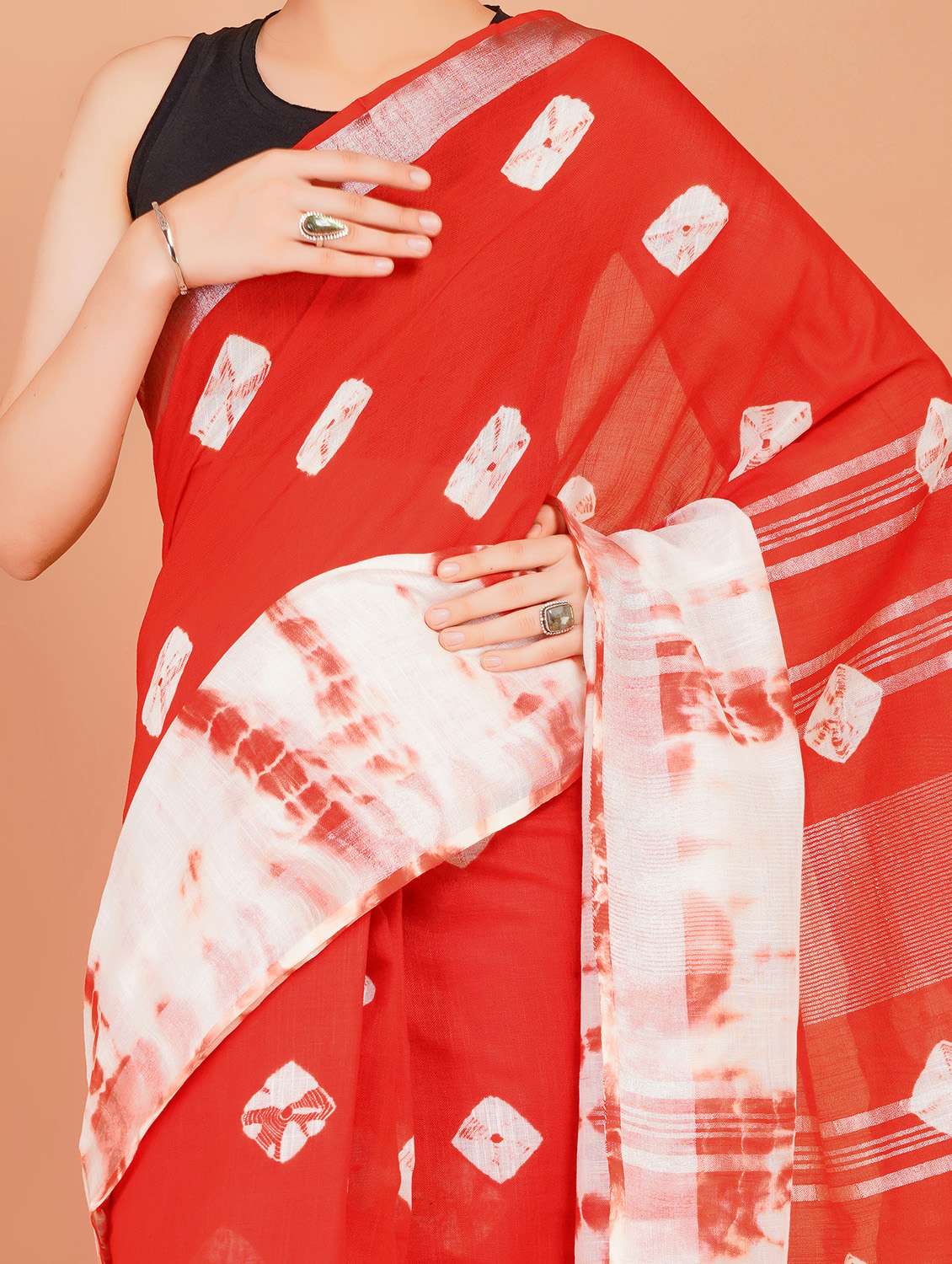 women tie & dye printed saree with blouse - 22253404 -  Standard Image - 5