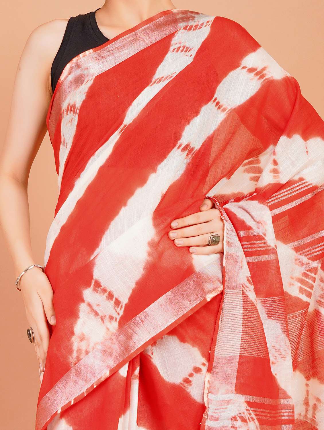 women tie & dye printed saree with blouse - 22253428 -  Standard Image - 5