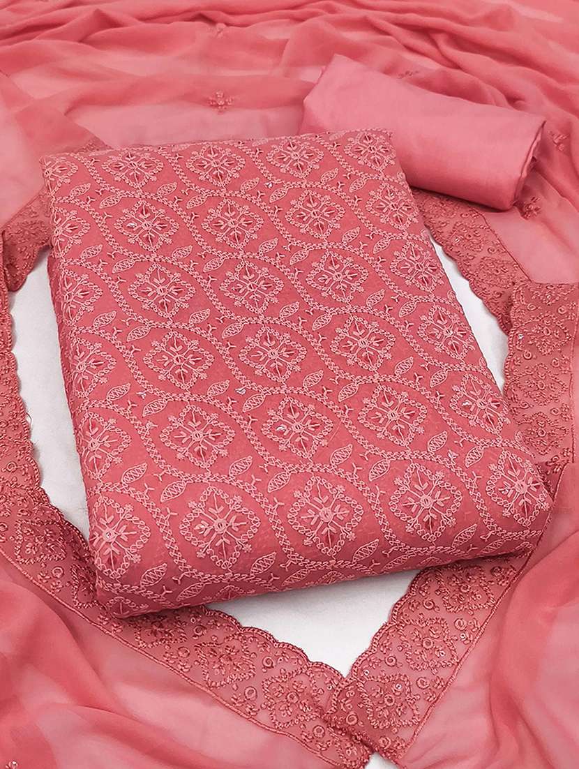 women solid with work embroidered unstitched suit set