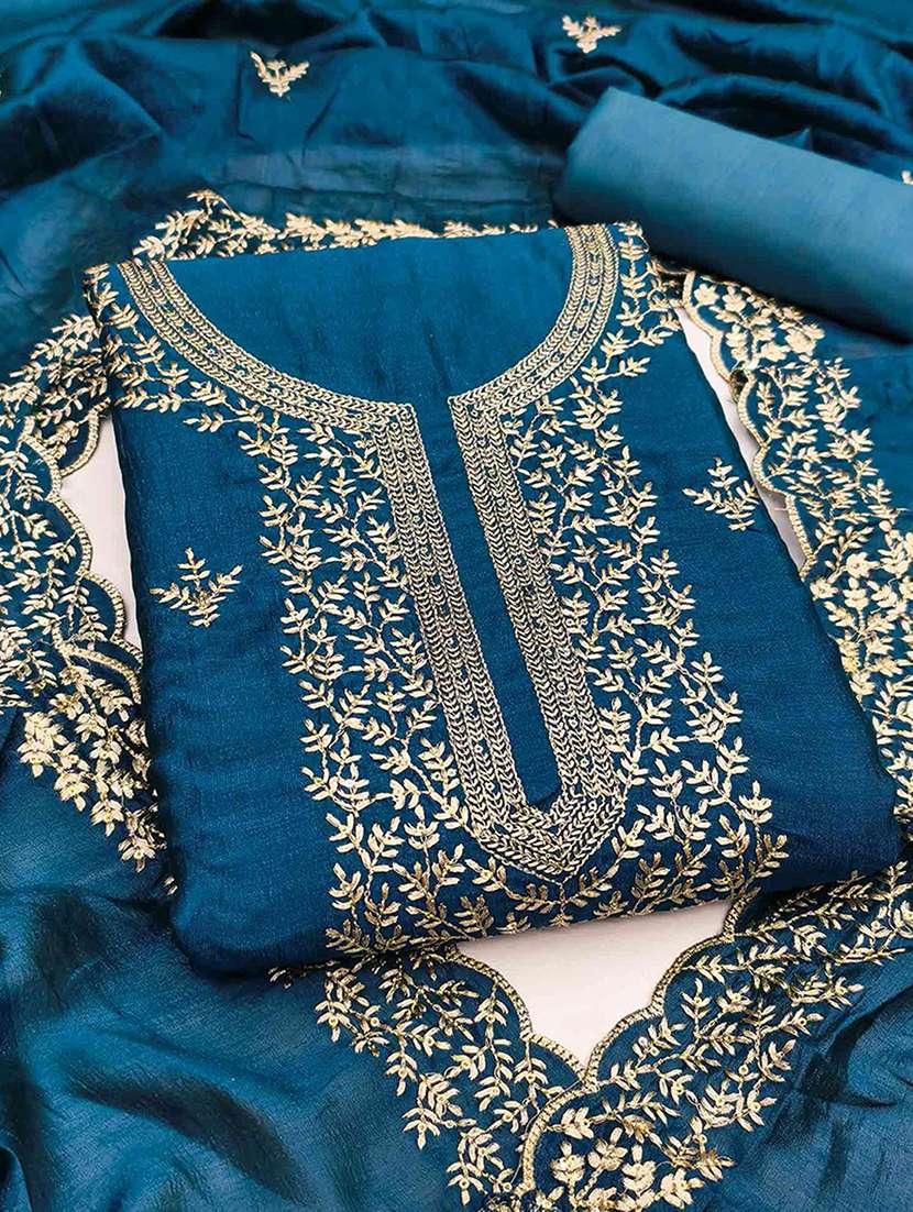 women solid with work unstitched suit set