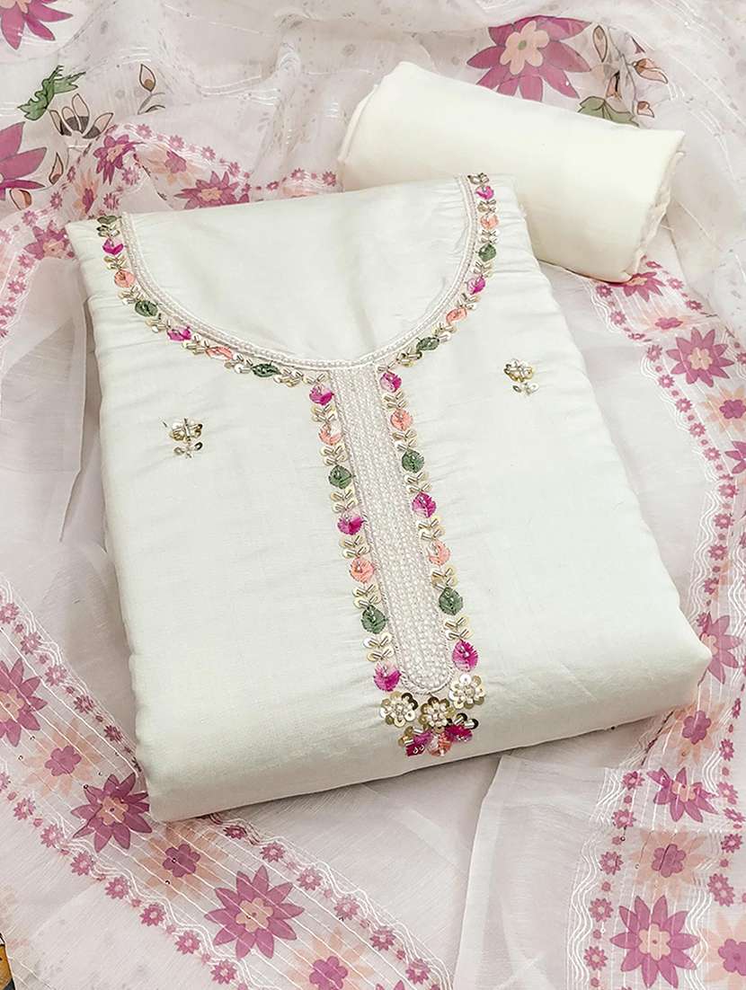 women solid with work embroidered unstitched suit set