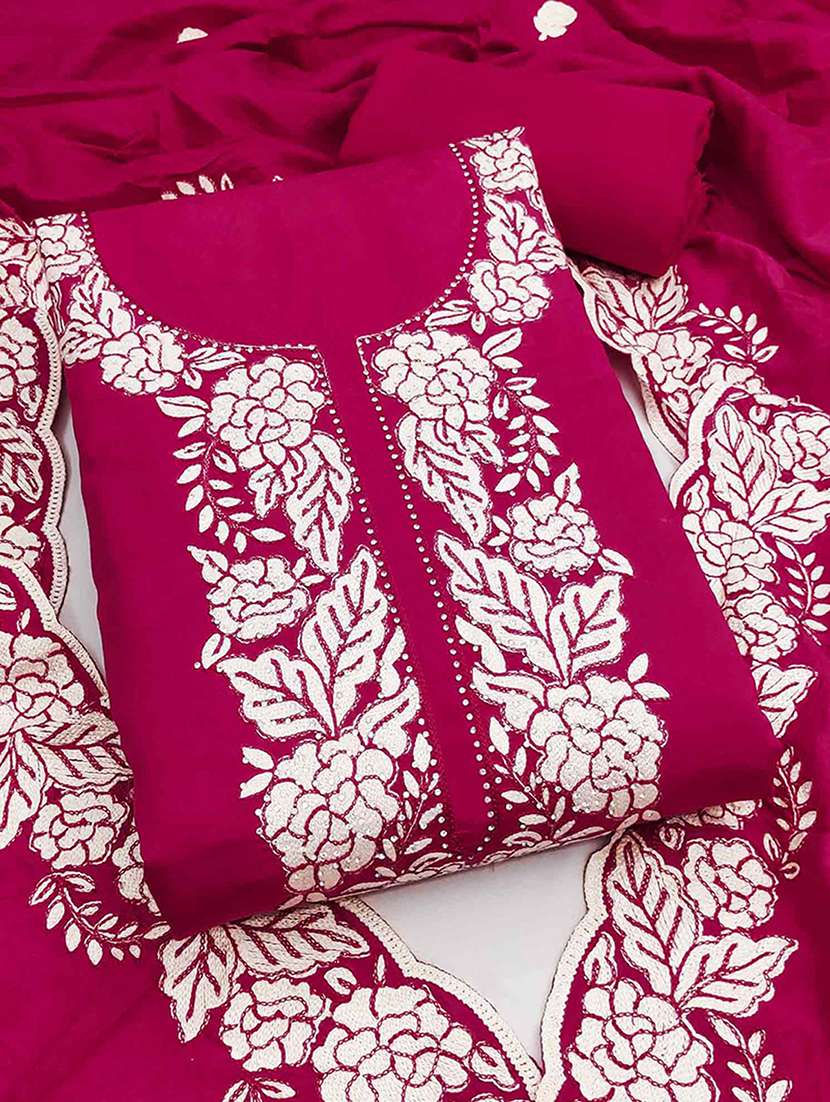 women solid with work embroidered unstitched suit set